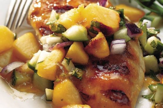 Grilled Chicken Breasts with Cucumber-Peach Salsa