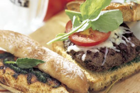 Grilled Chicken Sandwiches with Sage Pesto and Apples