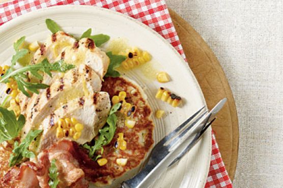 Grilled Chicken with Fresh Corn Cakes