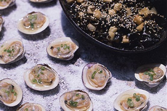 Grilled Clams on the Half Shell with Ginger Mignonnette