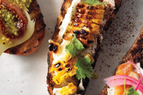 Grilled Corn, Crema Mexicana & Cilantro Crostini