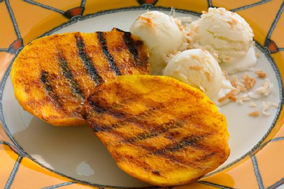 Grilled Curried Mangoes with Ginger Ice Milk