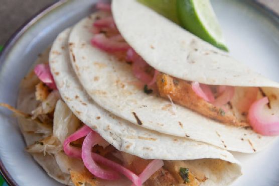 Grilled Fish Tacos with Spicy Pickled Onions