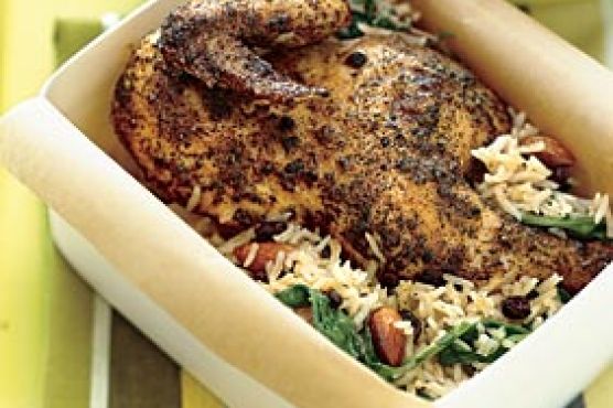 Grilled Game Hens with Basmati, Dried Currant, and Almond Salad