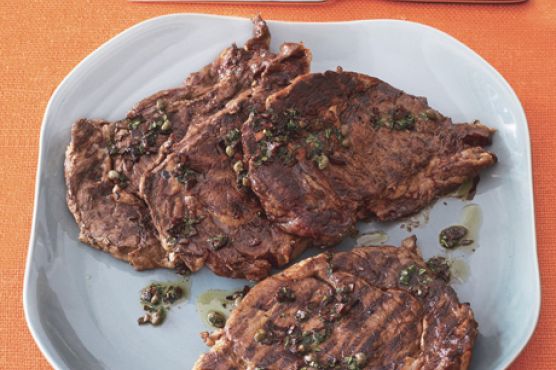 Grilled Grass-Fed Rib-Eye Steaks with Balsamic-Caper Vinaigrette
