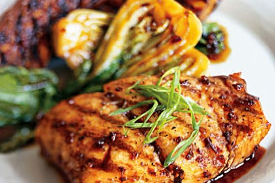 Grilled Halibut, Eggplant, and Baby Bok Choy with Korean Barbecue Sauce