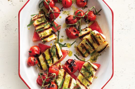 Grilled Halloumi with Watermelon and Basil-Mint Oil