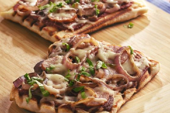 Grilled Kielbasa, Caramelized Onion and Basil Pizzas