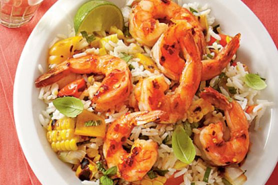 Grilled Lime Shrimp and Vegetable Rice