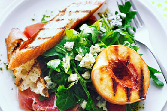Grilled Peach Salad with Rosemary Dressing