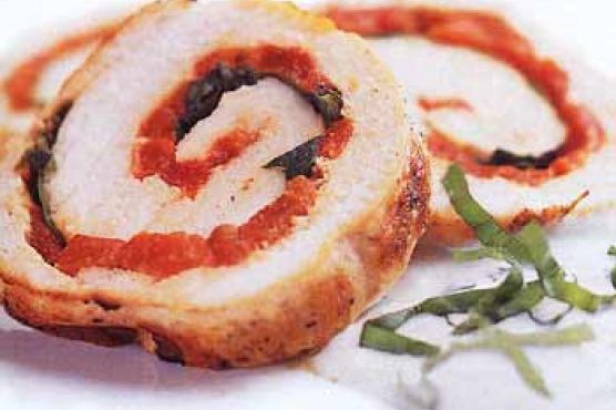 Grilled Pepper, Basil, and Turkey Roulade with Basil Sour Cream Sauce