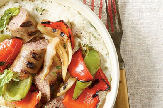 Grilled Peppers and Sausage with Cheese Grits