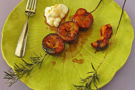 Grilled Plums with Rosemary Balsamic Glaze & Mascarpone