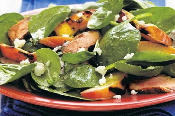 Grilled Pork 'n Nectarine Spinach Salad