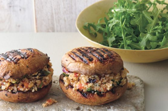 Grilled Portabella and Bulgur Salad "Sandwiches"