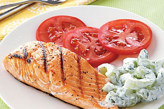 Grilled Salmon with Cucumber-Yogurt Salad