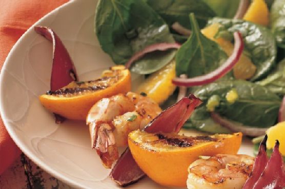 Grilled Shrimp Kabobs with Orange Spinach Salad