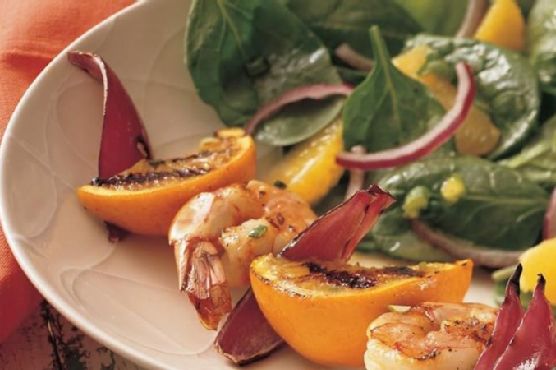 Grilled Shrimp Kabobs with Orange Spinach Salad