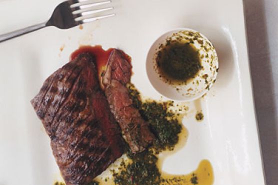 Grilled Skirt Steaks with Parsley Oregano Sauce