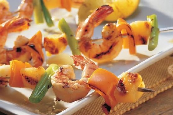 Grilled Spicy Garlic Shrimp, Pepper and Pineapple Kabobs