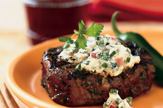 Grilled Steaks with Blue Cheese and Chiles