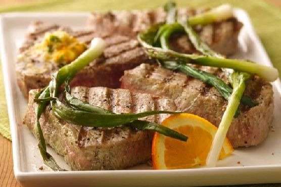 Grilled Tuna Steaks with Green Onions and Orange Butter