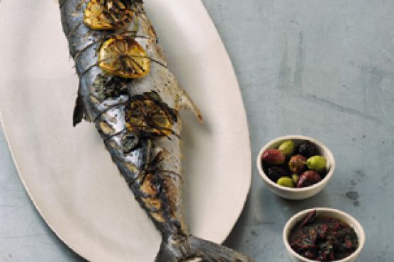 Grilled Whole Mackerel with Lemon, Oregano, and Olives