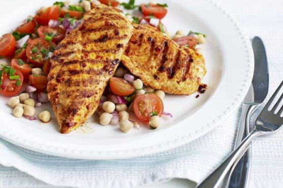 Harissa chicken with chickpea salad
