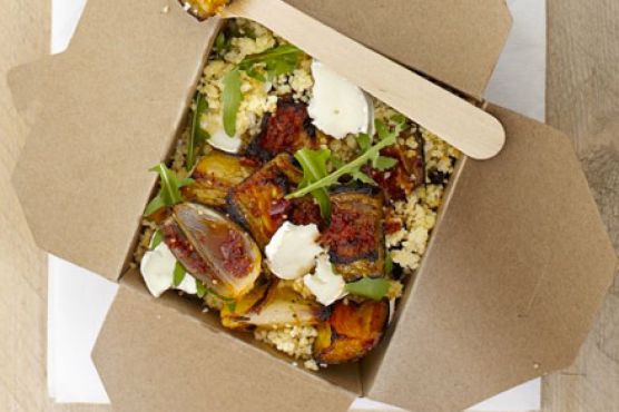 Harissa veg, goat’s cheese & couscous salad