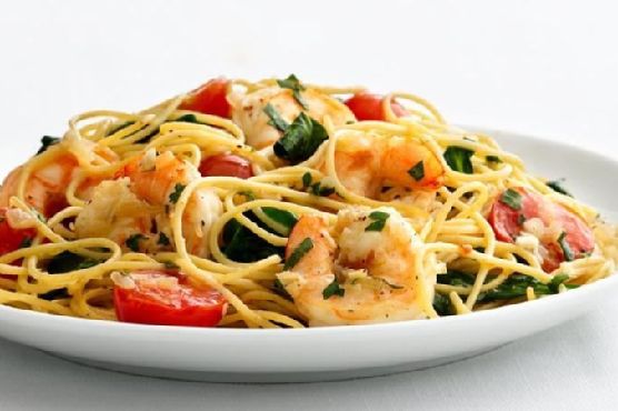 Healthified Garlic Shrimp Pasta