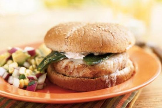 Hominy-Pinto Burgers with Roasted Poblano Chiles