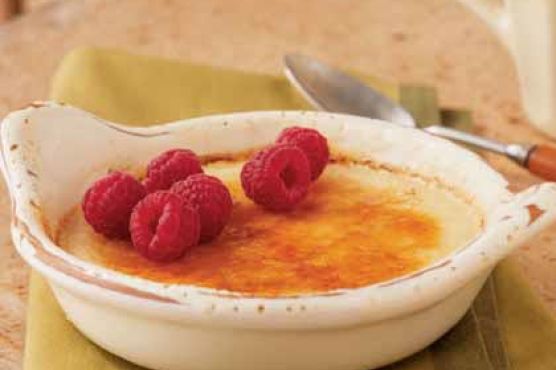Honey Crème Brûlée with Raspberries