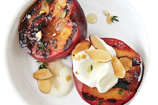 Honey Glazed Plums with Almonds and Crème Fraîche