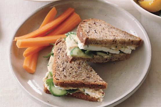 Hummus and Feta Sandwiches on Whole Grain Bread