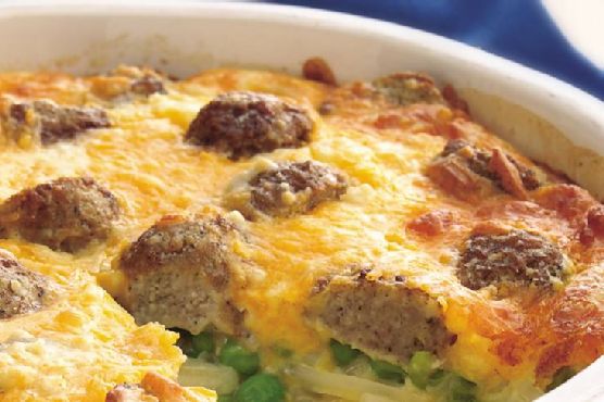 Impossibly Easy Cheesy Meatball Pie