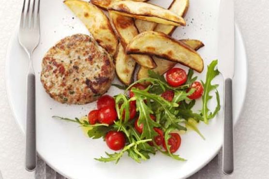 Italian pork patties with potato wedges