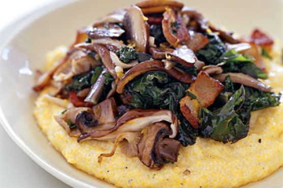 Kale and Mushrooms with Creamy Polenta