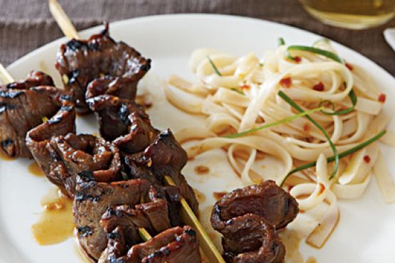 Korean-Style Beef Skewers with Rice Noodles