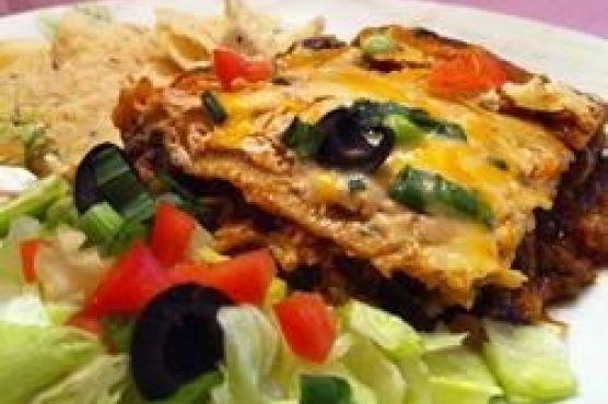 Layered Chicken and Black Bean Enchilada Casserole