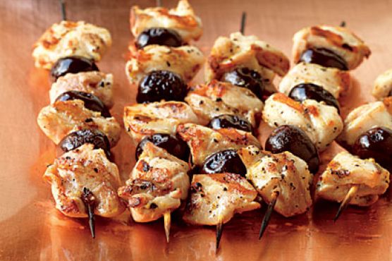 Lemon-Marinated Chicken and Olive Skewers
