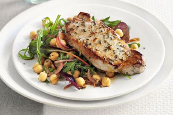 Lemon & rosemary pork with chickpea salad