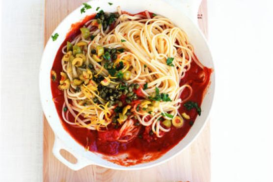 Linguine with Caper and Green Olive Sauce