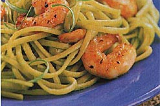 Linguine with Scallion Sauce and Sauteed Shrimp