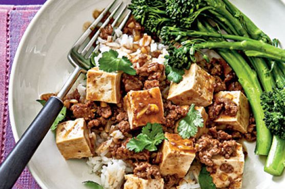 Ma Po Tofu with Steamed Broccolini