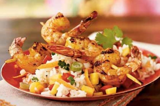 Mango Rice Salad with Grilled Shrimp