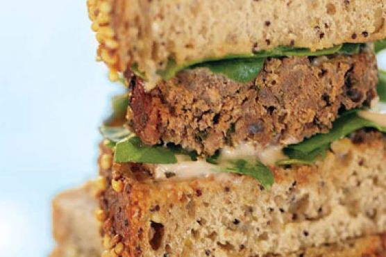 Meat Loaf, Baby Arugula, and Russian Dressing on Whole-Grain Bread