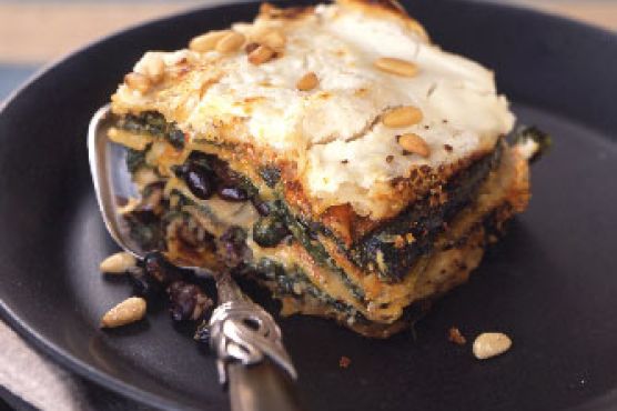 Mexican Poblano, Spinach, and Black Bean "Lasagne" with Goat Cheese