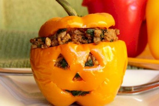 Mini Stuffed Jack-O-Lanterns or Halloweegan Peppers