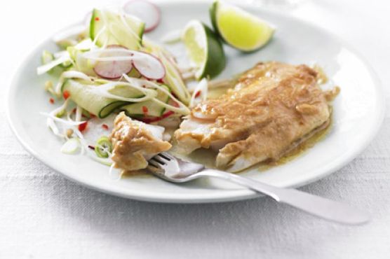 Miso pollack with cucumber & spring onion salad