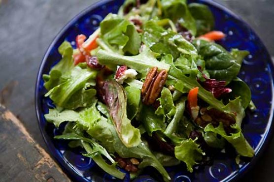 Mixed Green Salad with Pecans, Goat Cheese, and Honey Mustard Vinaigrette